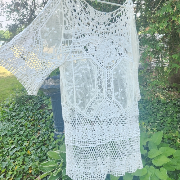 Bohemian 2 Pice White Crochet Style Lace Dress And Tunuc/top - Picture 6 of 13
